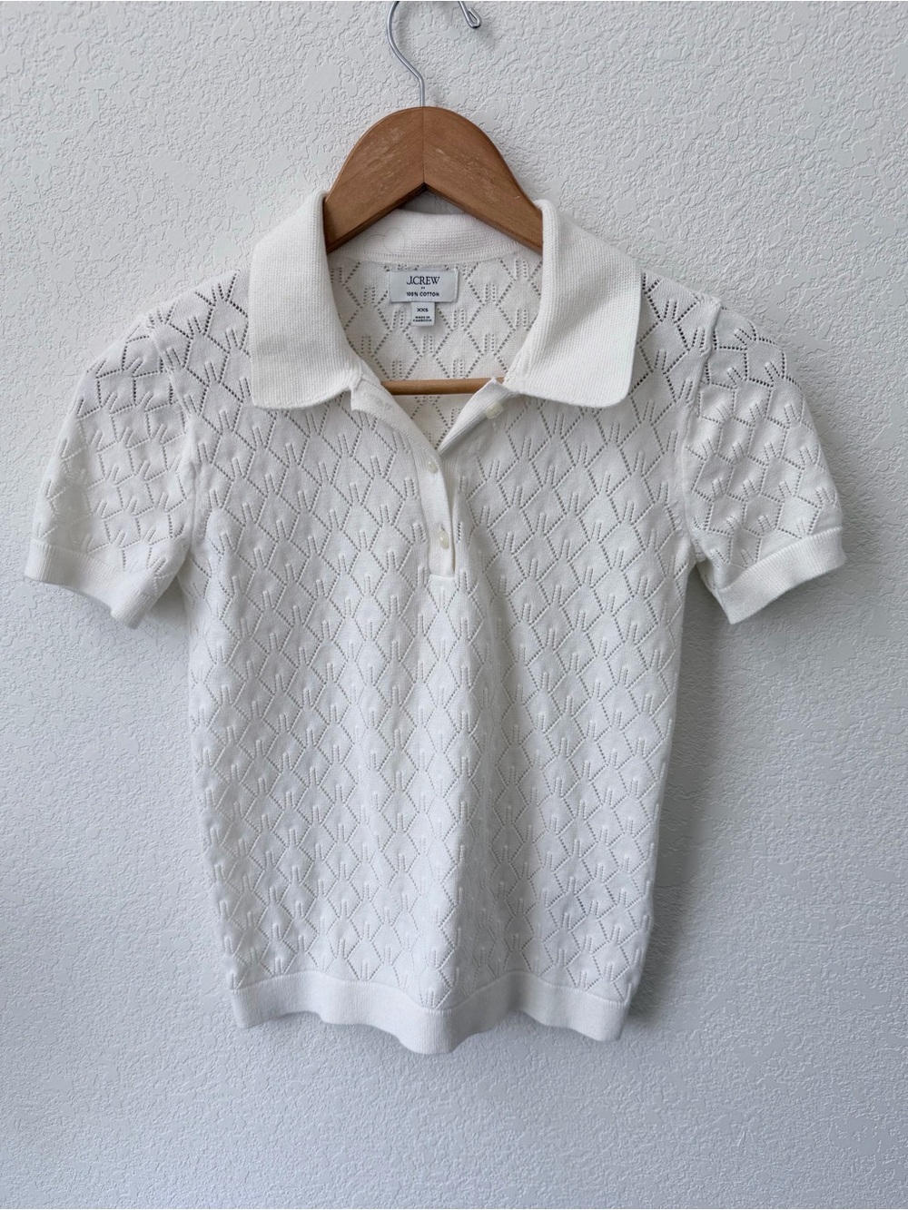 JCrew Ivory Short-sleeve pointelle sweater-polo